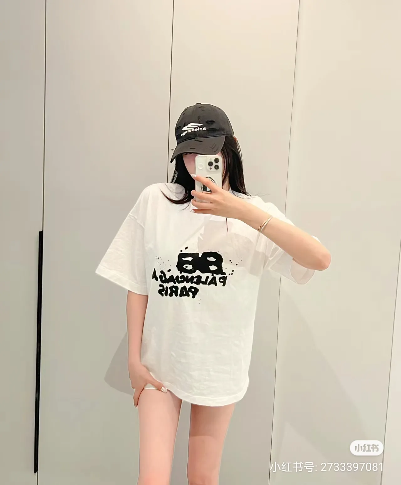 P80✨🔥 BALENCIAGA Paris lettering printed short-sleeved T-shirt, custom-woven and dyed 280g combed cotton heavyweight fabric, zero color difference in thread, perfect details, different from the current version on the market, welcome to compare, Same Style for men and women, must-sell in the picture above Color: White Black Size: 1 2 3 4